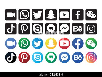 Silhouette und bunte Social-Media-Logo-Sammlung auf weißem Hintergrund, Vektor-Illustration Stock Vektor