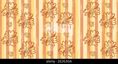 Nahtloses Originalmuster. Langer, farbiger Streifen. Vektor abstrakte Handzeichnung mit Streifen von Acrylfarben und Pinsel Stock Vektor