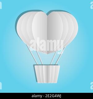 Origami weiß Heißluftballon isoliert auf blauem Hintergrund.Papierkunst Stil.Weltweite Reise, Flugreise, Zeitreise Konzept.Stock Vektor Illustration Stock Vektor