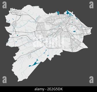 Edinburgh Karte. Detaillierte Karte des Verwaltungsgebiets der Stadt Edinburgh. Stadtbild-Panorama. Lizenzfreie Vektorgrafik. Übersichtskarte mit Autobahnen, st Stock Vektor