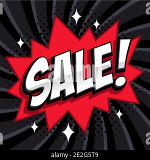 Black Friday Sale Comic-Stil Banner. Verkauf Inschrift auf schwarzem und rotem Hintergrund. Pop-Art Comics Stil Web-Banner, Flash-Animation. Vektor Stock Vektor