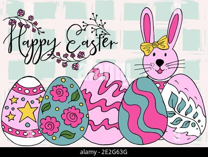 Urlaubskarte. Osterhase. Osterposter, Banner, Flyer, Promotion. Frohe Ostern Stock Vektor