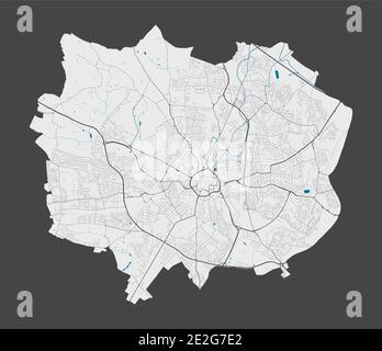 Coventry-Karte. Detaillierte Karte des Verwaltungsgebiets der Stadt Coventry. Stadtbild-Panorama. Lizenzfreie Vektorgrafik. Übersichtskarte mit Autobahnen, stre Stock Vektor