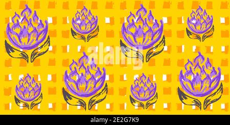 Nahtloses Muster. Käfig, Quadrate, Karo, Polo. Vektor abstrakte Handzeichnung mit Streifen von Acrylfarben und Pinsel. Blumen Stock Vektor