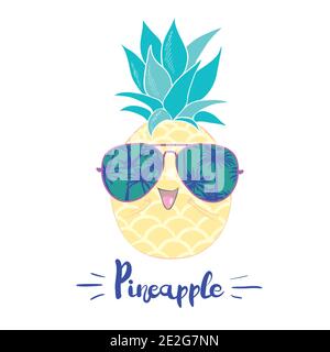 Cute Vektor Ananas Illustration. Cartoon lustige Grafik Lebensmittel. Typografie Zitat Stock Vektor