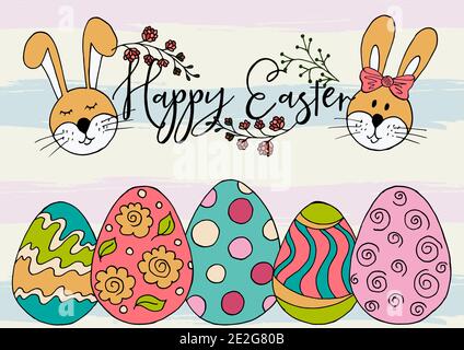 Osterhase. Osterdarstellung. Weihnachtskarte, Verpackung, Hintergrund. Osterposter, Banner, Flyer. Frohe Ostern Stock Vektor