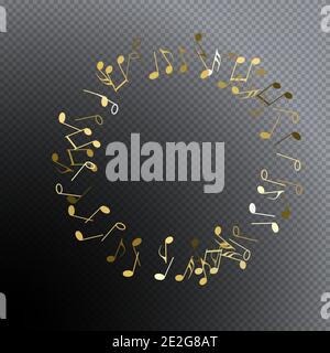 Runder Rahmen von fliegenden Noten. Musikalische Symbole für Banner des Festivals, Print-Design, Melodieaufnahme, Design-Rückenschichten. Bunt musikalisch nein Stock Vektor