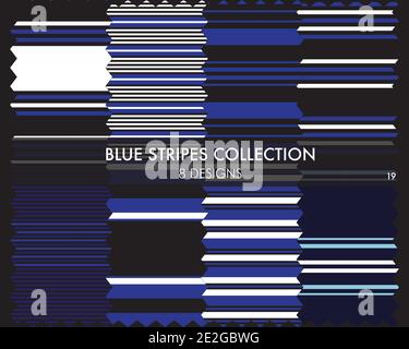 Blau gestreifte nahtlose Musterkollektion umfasst 8 Designs für Mode-Textilien, Grafiken Stock Vektor