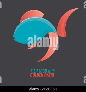 Fisch-Logo-Vorlage für Ihr Abzeichen oder Symbol-Design. Aus goldenen Schnitt Kreisen. Flache und durchgehende Vektorgrafik. Stock Vektor