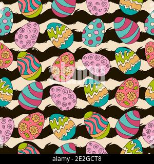Festliche Textilverpackungen. Nahtloses Muster, Hintergrund. Osterdarstellung. Frohe Ostern. Handzeichnung, ostereier. Frühlingsferien Stock Vektor