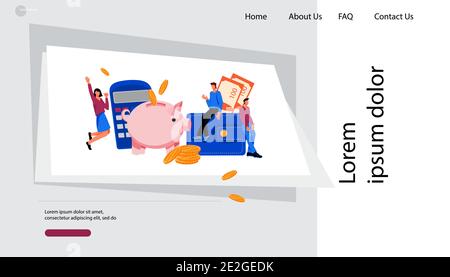Website Banner Mockup für Geld sparen und leihen flache Vektor-Illustration. Stock Vektor