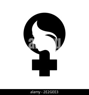 Feministische Ikone. Symbol der feministischen Bewegung. Weibliches Symbol mit weiblichem Gesicht. Protest und Revolution, Feministinnen kämpfen. Feminismus Aktivisten Symbol von stre Stock Vektor