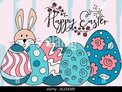 Osterhase. Osterdarstellung. Weihnachtskarte, Verpackung, Hintergrund. Frohe Ostern Stock Vektor