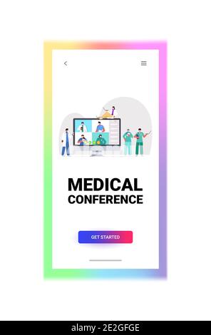 Team von Ärzten mit Video-Konferenz-Mix Rennen medizinischen Spezialisten Diskussion während der virtuellen Sitzung Medizin Gesundheitswesen Konzept vertikale volle Länge vektorgrafik Stock Vektor
