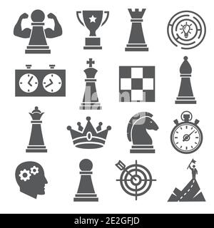 Schachsymbole auf weißem Hintergrund gesetzt Stock Vektor