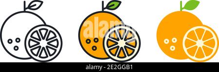 Orangefarbenes Symbol. Lineare Farbsymbol, Kontur, Form, Kontur. Dünne Linie. Modernes, minimalistisches Design. Vektorset. Illustrationen von Früchten Stock Vektor