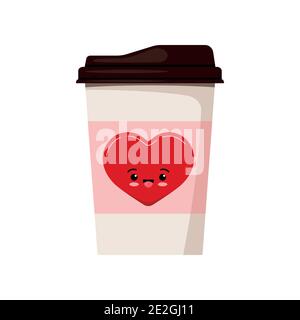Valentinstag Kaffee oder Tee Pappbecher mit Emoji dekoriert Herz Stock Vektor