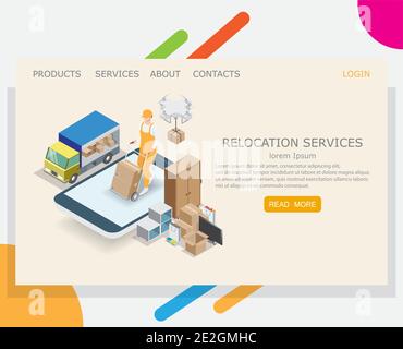Relocation Service Vektor Website Landing Page Design Vorlage Stock Vektor