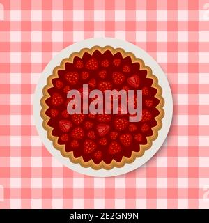 Kuchen mit Erdbeermarmelade auf dem Teller. Flacher Cartoon-Stil. Vektorgrafik Stock Vektor