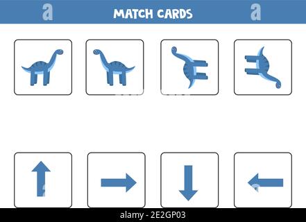 Räumliche Orientierung mit niedlichen Dinosaurier. Links, rechts, oben oder unten. Lernspiel. Stock Vektor