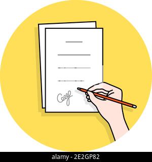 Cartoon Hand unterzeichnet Pakt oder Dokument Stock Vektor