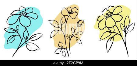 Set von abstrakten Blumen von Hand gezeichnet. Skizze Doodle Vektor Illustration Linie Kunst Stock Vektor