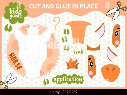 Kinder Bord Tier Spiel applique geschnitten und Kleber an Ort und Stelle Für Vorschulkinder und Grundschüler Arbeitsblätter.Seite lesen und übereinstimmen Für Kinder Stock Vektor