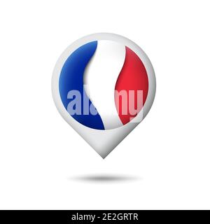 Frankreich Flag-Symbol in Form von Zeiger, Kartenmarkierung. Winken im Wind. Abstrakt schwenkende frankreich-Flagge. Französisch tricolor. Papierschnitt. Vektorsymbol Stock Vektor