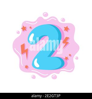 Cartoon Nummer zwei für Kinder, Geburtstagskarte Vorlage. Vektorgrafik Stock Vektor