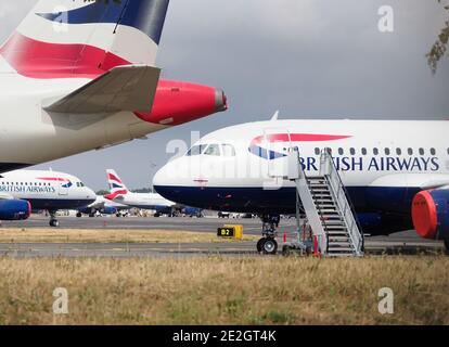 Abgestellt British Airways Flugzeuge gelagert Bournemouth International Airport, Dorset während der Coronavirus Krise 9. Juni 2020 Stockfoto