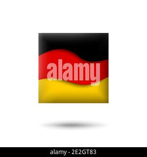 Deutschland Flaggensymbol in Form eines Quadrats. Winken im Wind. Abstrakt schwenkende deutschlandflagge. Deutsch tricolor. Papierschnitt. Vektorsymbol, Symbol, aber Stock Vektor