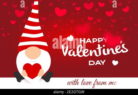 Valentinskarte. Cartoon niedlichen Gnome mit roten Herzen. Fallende Herzen auf dem Hintergrund. Vektorgrafik Stock Vektor