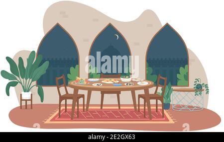 Ramadan Meal 2D Vektor Webbanner, Poster Stock Vektor