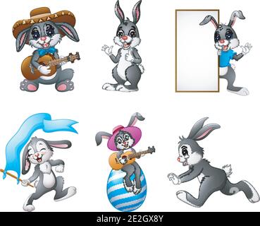 Vektor-Illustration von niedlichen Hasen Cartoon-Set Stock Vektor