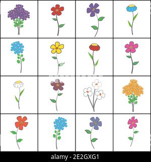 Set Mit Quadratischen Blumen Stock Vektor