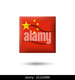 China Flagge Symbol in Form von Quadrat. Winken im Wind. Abstrakt schwenkende china-Flagge. Papierschnitt. Vektorsymbol, Symbol, Schaltfläche Stock Vektor