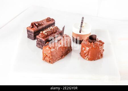 Kalte Schokoladenpudding Mousse Kuchen Gebäck Stockfoto