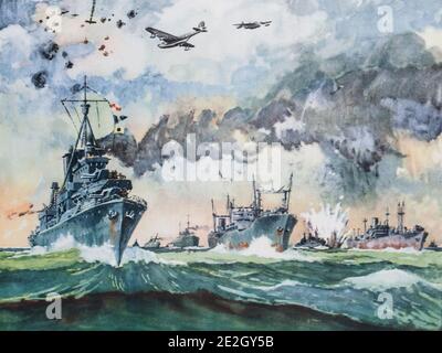 Die deutsche Luftwaffe greift einen Alliierten Konvoi im Atlantik. Bild von Herrn Pauwaert Stockfoto