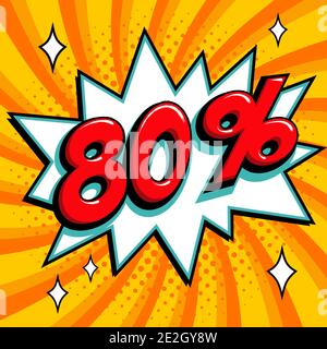 80 achtzig Prozent Rabatt auf den Verkauf Banner. Rote Zahl auf Knall Form und orange wirbelnden Hintergrund. Big Sale Web-Banner im Pop-Art-Stil. Comic-Style Sale pro Stock Vektor