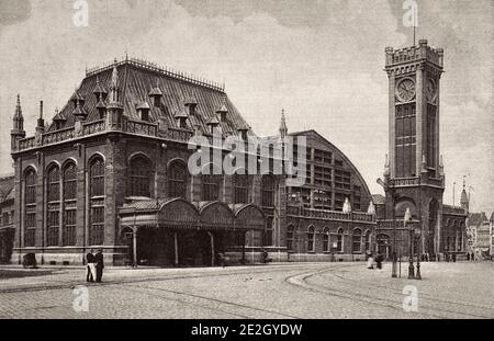 Retro-Foto von Ostende. Die Schiffsstation. Westflandern, Belgien. 1910er Jahre Stockfoto