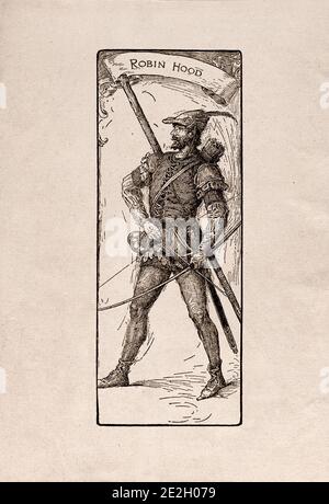 Antike Gravierung von literarischen Figuren aus der englischen Folklore aus den Robin Hood Legenden. Robin Hood. Von Louis Rhead. 1912 Stockfoto