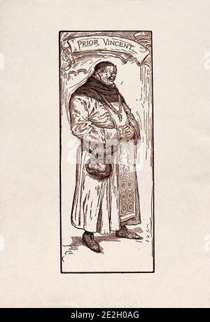 Antike Gravierung von literarischen Figuren aus der englischen Folklore aus den Robin Hood Legenden. Vor Vincent. Von Louis Rhead. 1912 Stockfoto