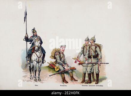 Deutsche Heer. Ulan (Lancer), Trompeter, Bayerische Infanry (Felduniform). Deutsches Reich. 1910er Stockfoto