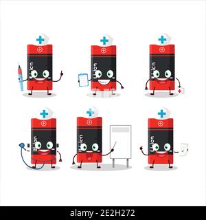 Arzt Beruf Emoticon mit li-Ionen-Batterie Cartoon-Charakter. Vektorgrafik Stock Vektor