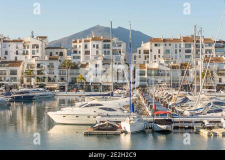 Marbella Spanien. Puerto Banús, Luxus-Marina, Hafen in Nueva Andalucia, mit Yachten, Marbella, Costa del sol, Andalusien, Spanien. Stockfoto