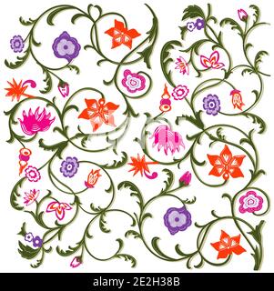 Florales Muster blühte, Blumen isoliert auf weißem Hintergrund. - Vektordarstellung Stock Vektor
