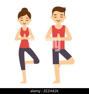 Cute Cartoon paar tun Yoga. Isolierte Vektor-Clip Art-Illustration. Stock Vektor