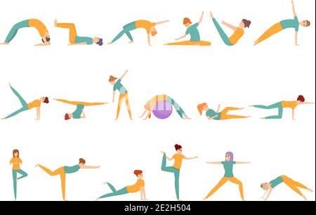 Pilates-Symbole eingestellt. Cartoon Satz von Pilates Vektor-Icons für Web-Design Stock Vektor