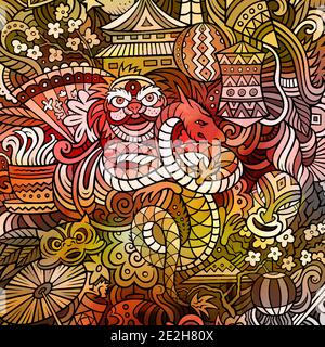 Chinesische Neujahr Hand gezeichnet Vektor-Doodles Illustration. Stock Vektor