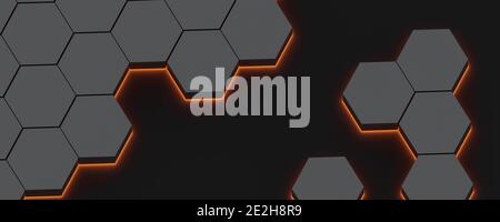 Hexagon Wabenform schwarz geometrische Form 3D Darstellung rendern Stockfoto